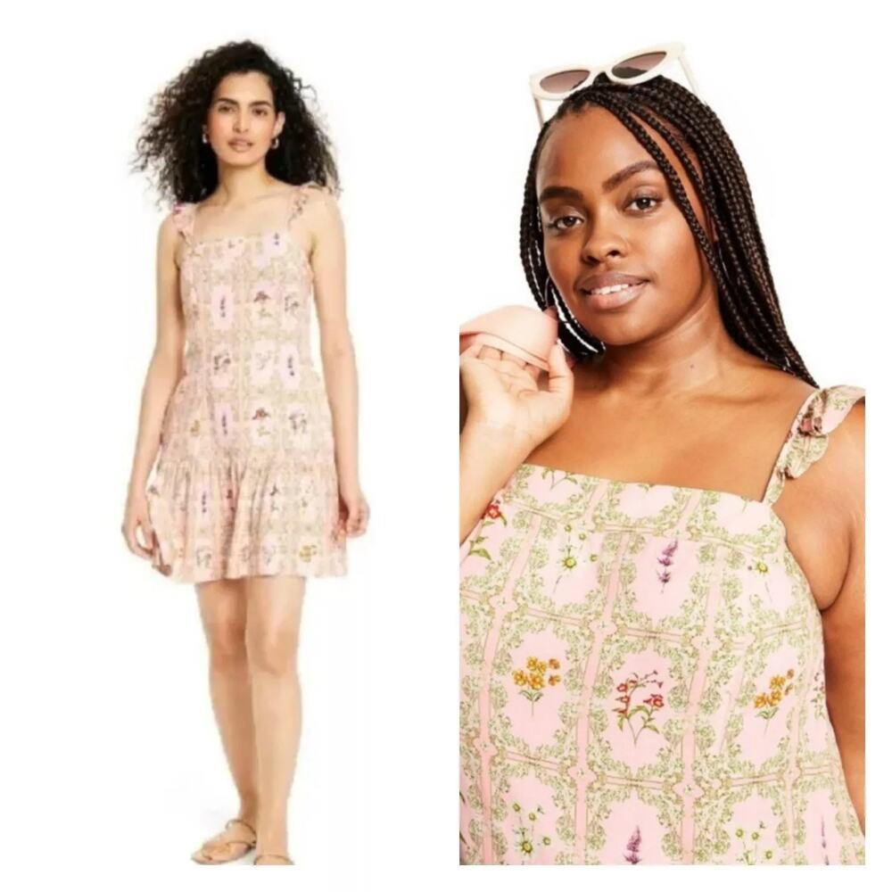 Agua Bendita x Target Dress XL Light Pink Floral Ruffle Blogger Flutter Tiered